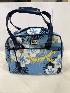 Vintage Quicksilver Roxy Blue Floral Hibiscus Y2K Carry On Luggage Bag